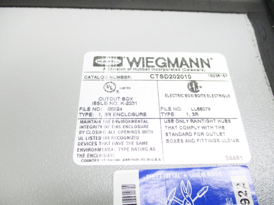 WIEGMANN CTSD202010 20X20X10" NSMP