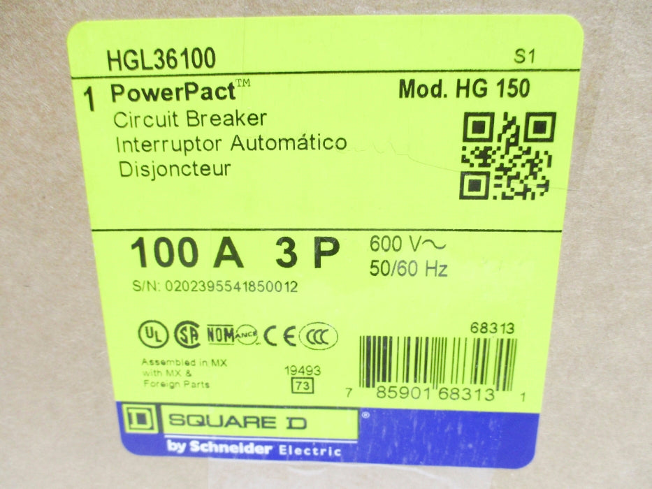 SQUARE D HGL36100 600V 100A NSMP