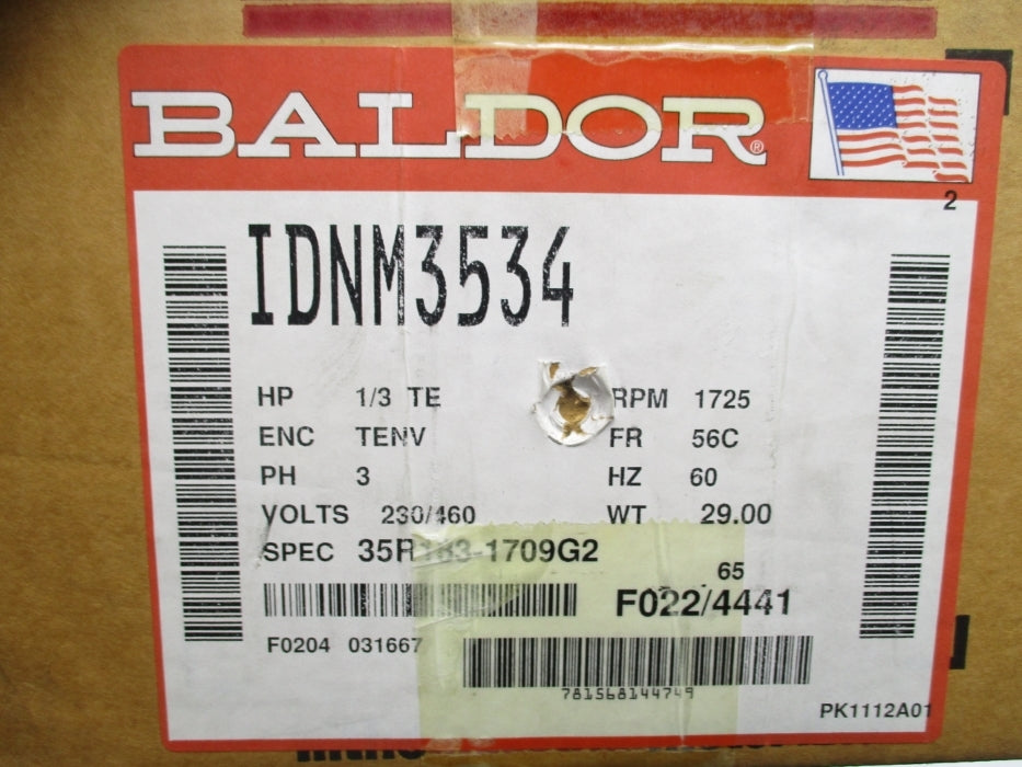 BALDOR IDNM3534 35R183-1709G2 230/460V 1.2/.6A NSMP