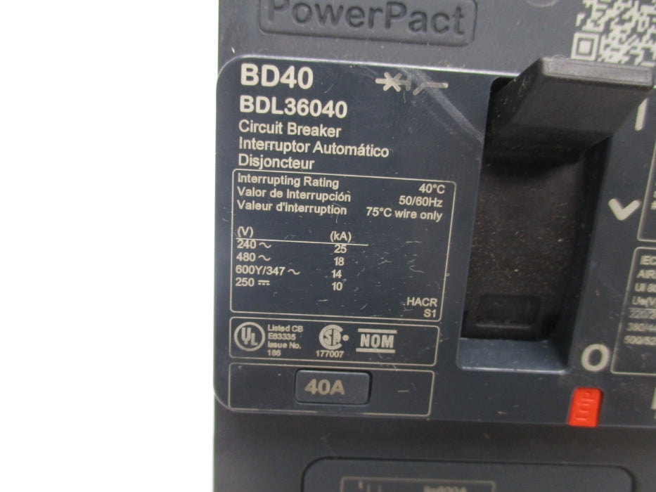 SQUARE D BDL36040 40A 480V NSNP