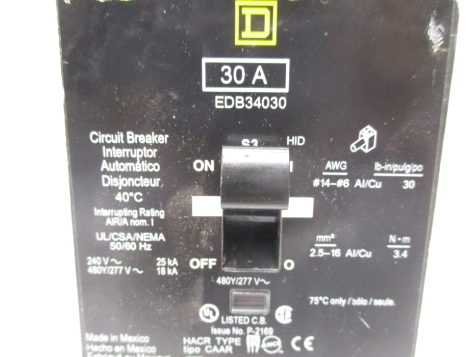 SQUARE D EDB34030 277V 30A NUPI