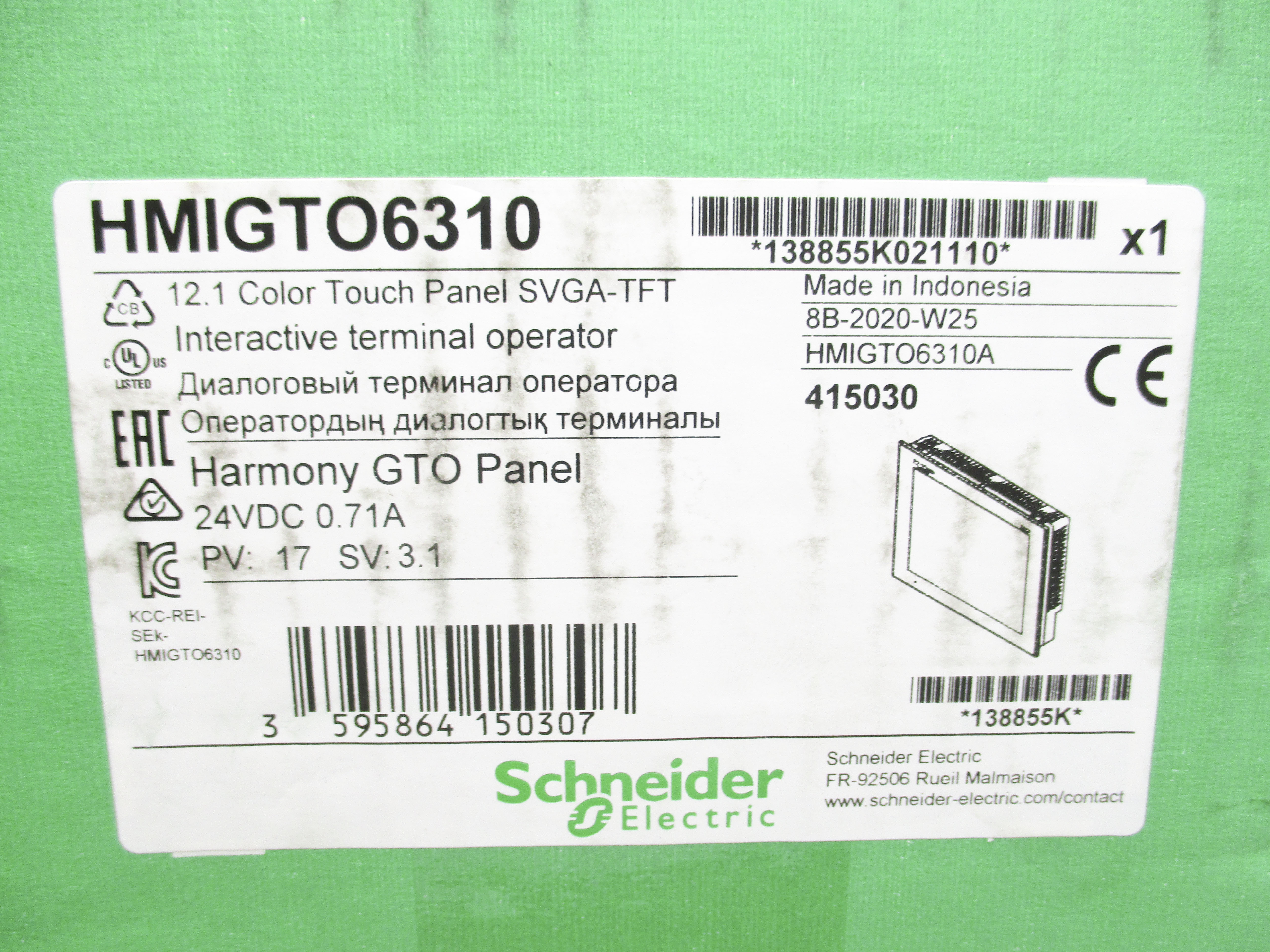 SCHNEIDER ELECTRIC HMIGTO6310 24VDC 0.71A NSMP