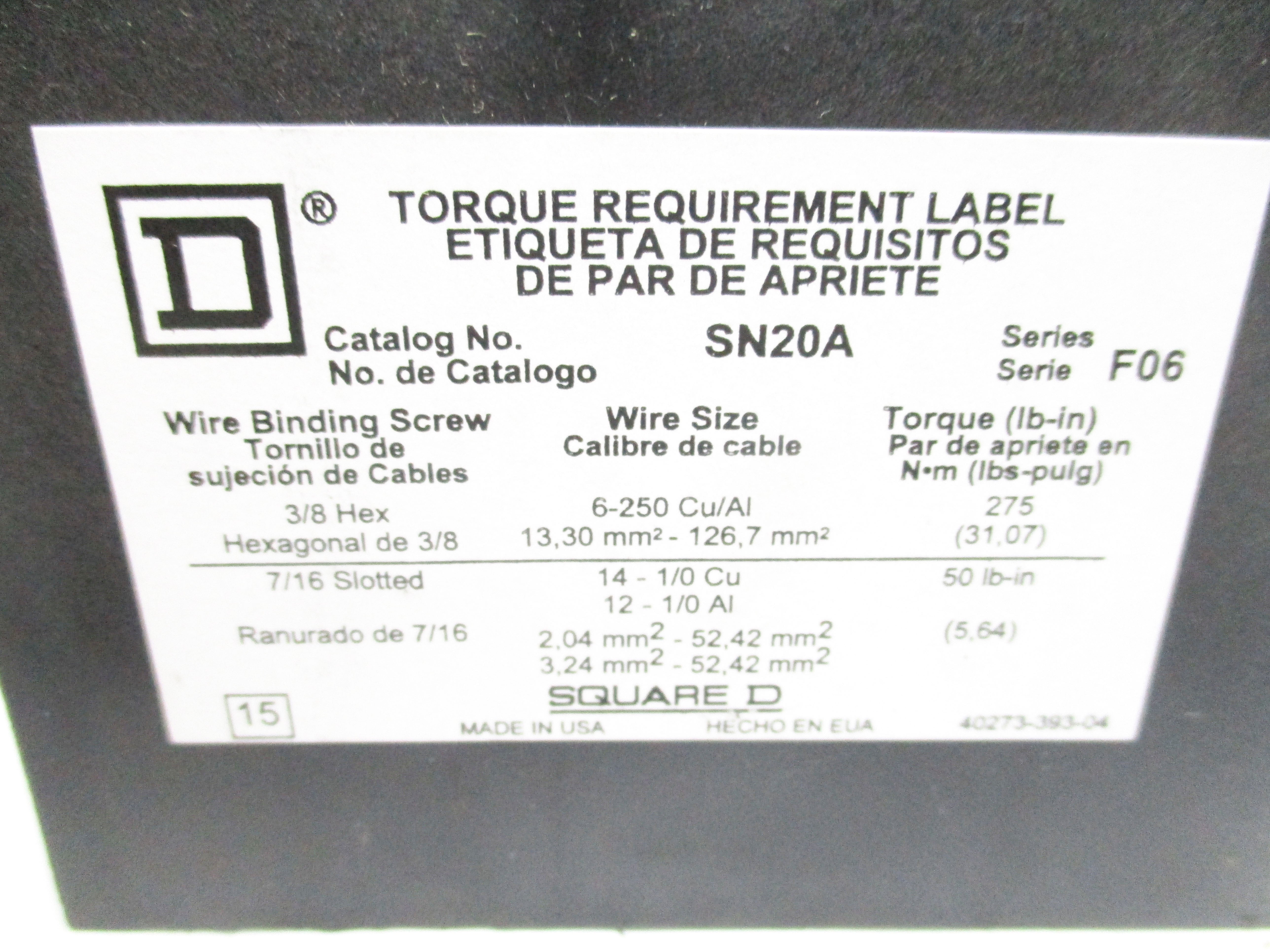 SQUARE D SN20A SER. F06 NSMP