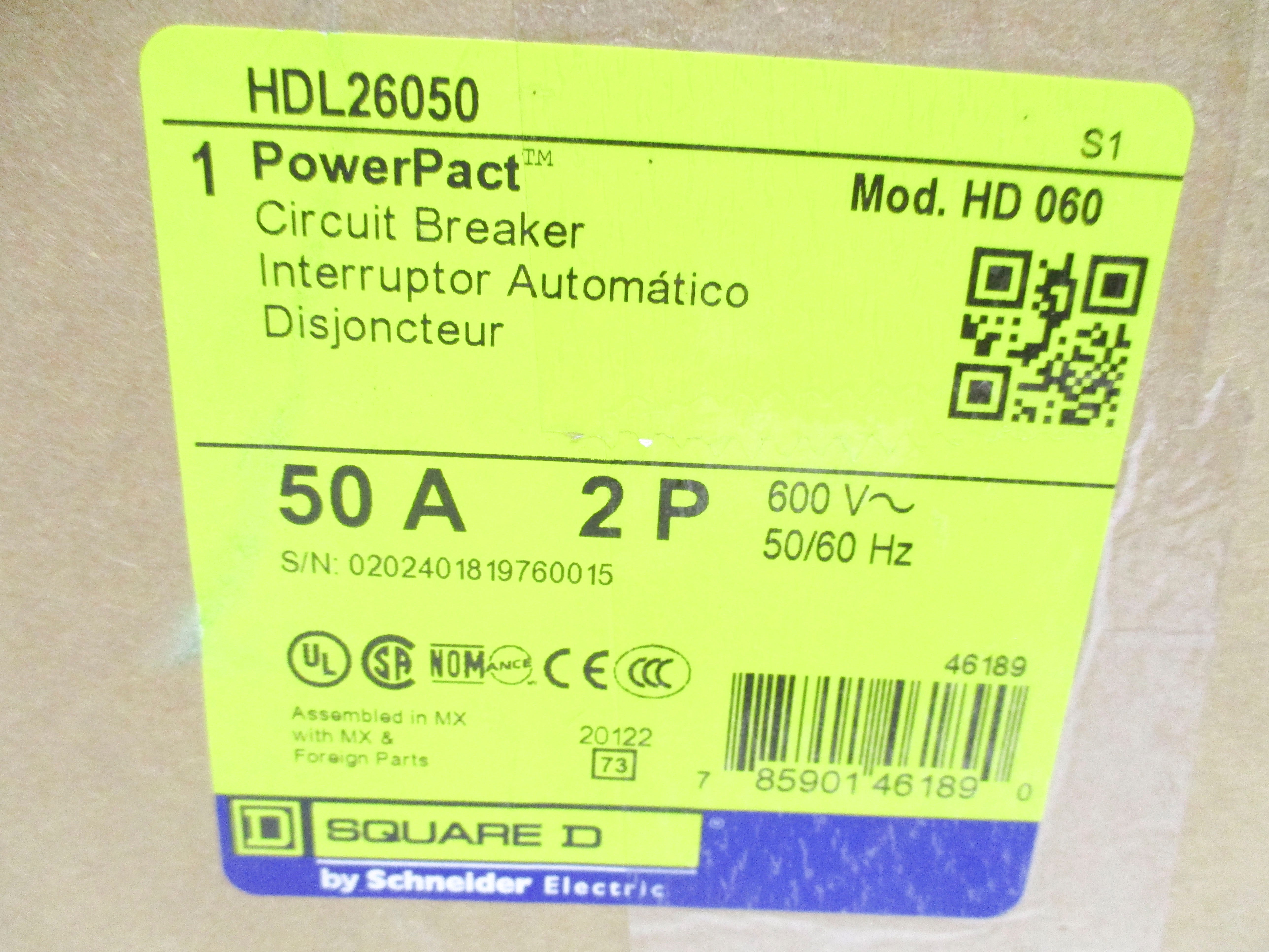 SQUARE D HDL26050 SER. S1 600V 50A NSMP
