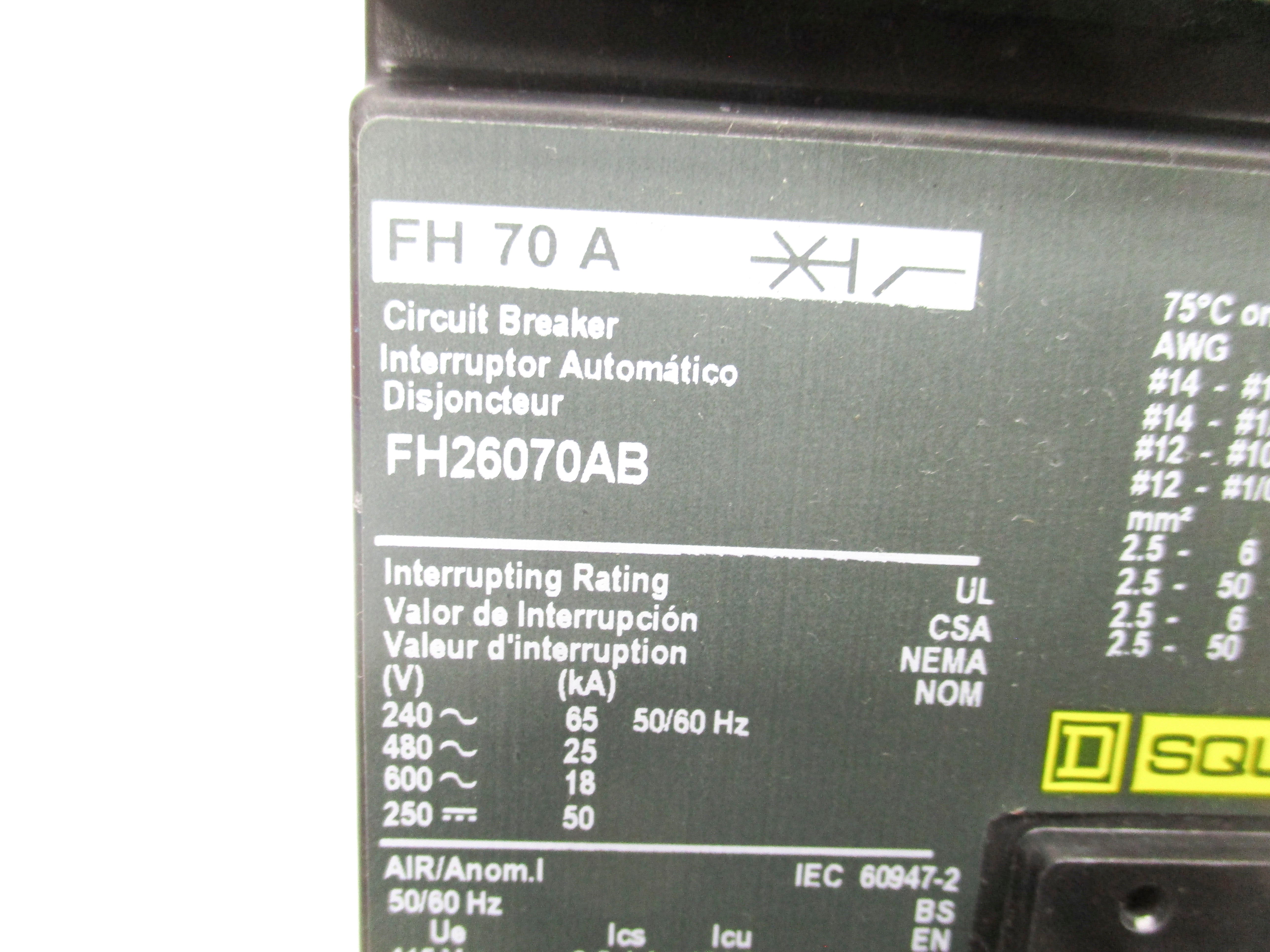 SQUARE D FH26070AB SER. 2 600V 70A NSMP