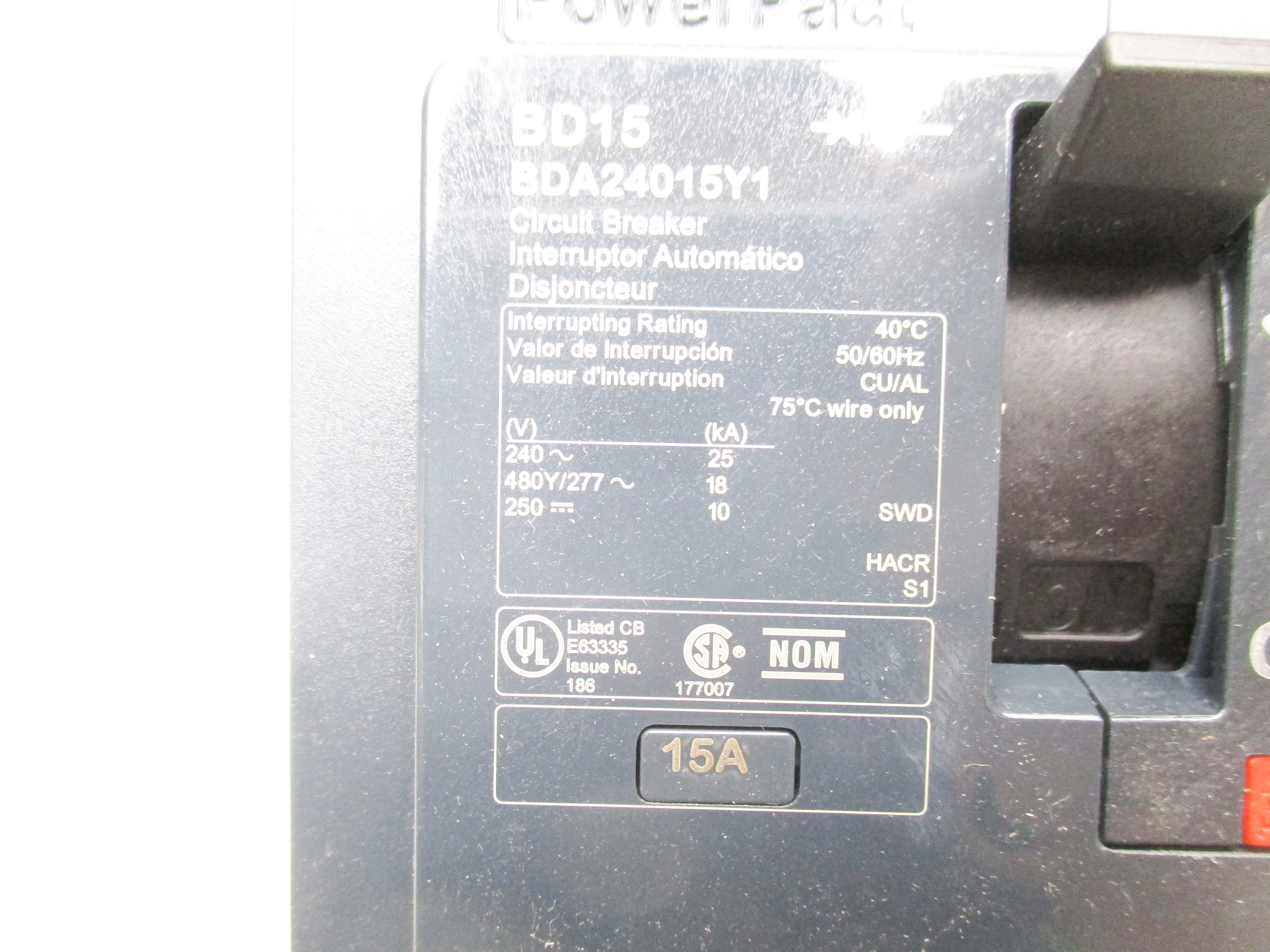 SQUARE D BDA24015Y1 277V 15A NSMP
