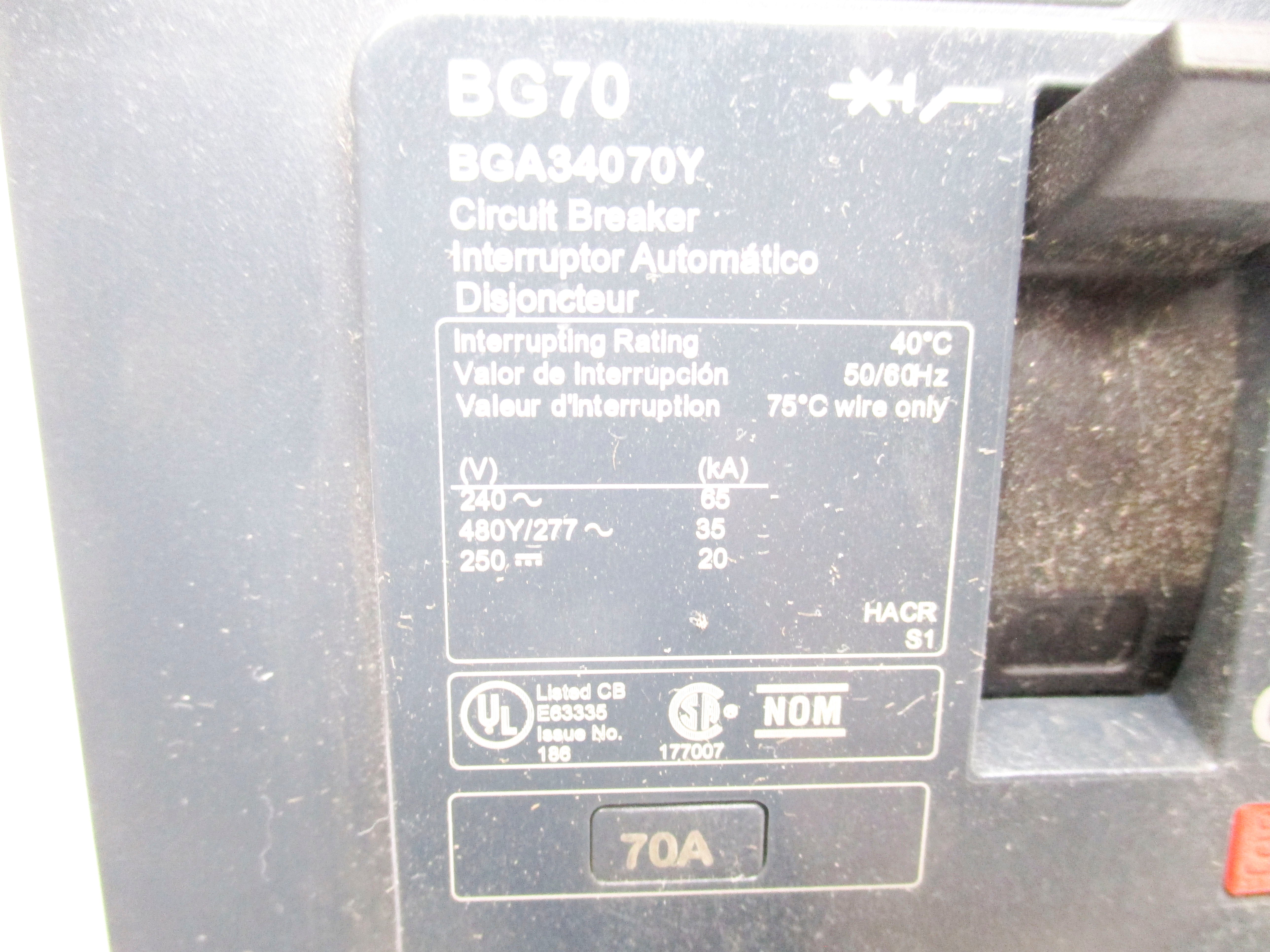 SQUARE D BGA34070Y 277V 70A NSNP