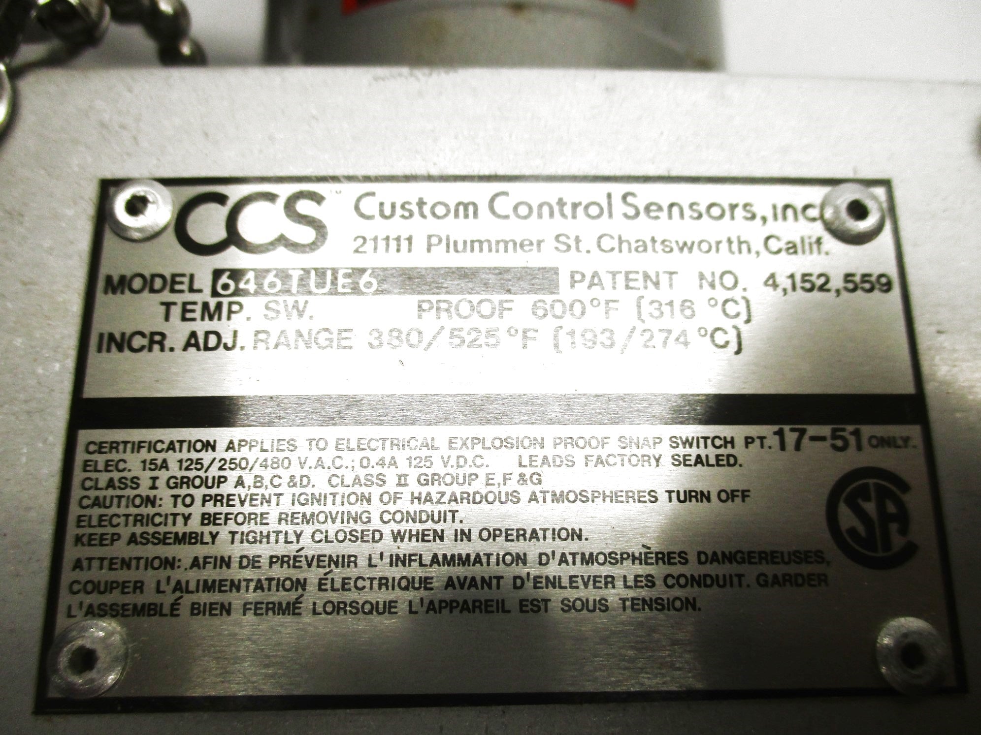 CUSTOM CONTROL SENSOR 646TUE6 NSMP