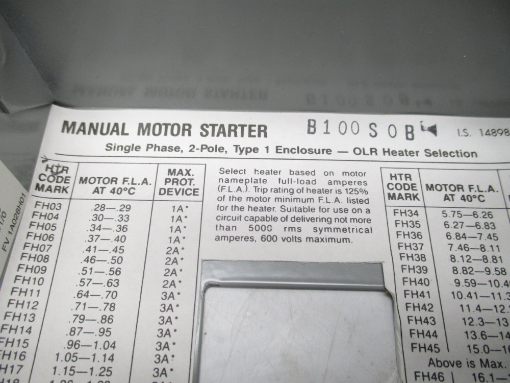 EATON STARTER B100M0B NSMP