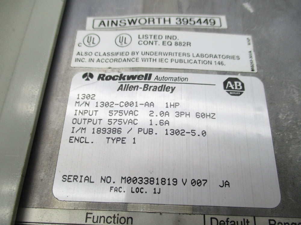 ALLEN BRADLEY 1302-C001-AA UNMP
