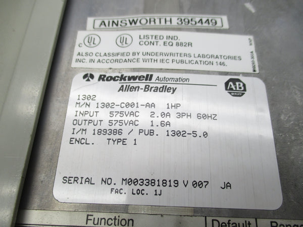 ALLEN BRADLEY 1302-C001-AA UNMP