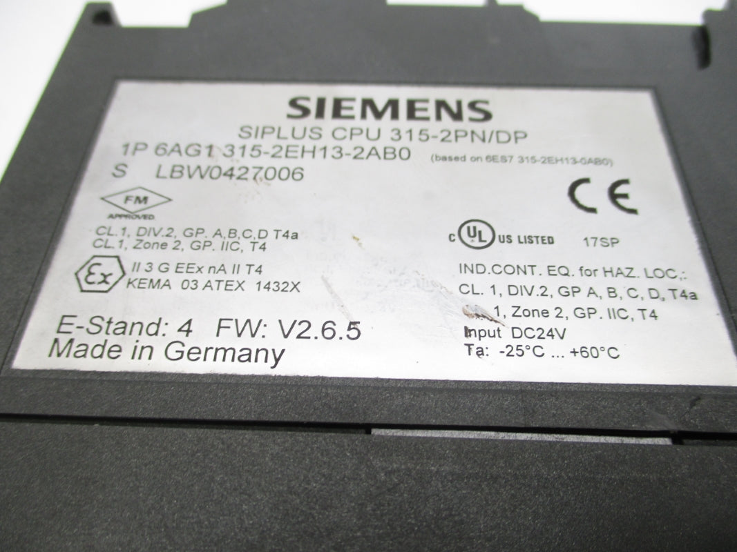 SIEMENS 6AG1315-2EH13-2AB0 24VDC F/W V2.6.5 UNMP