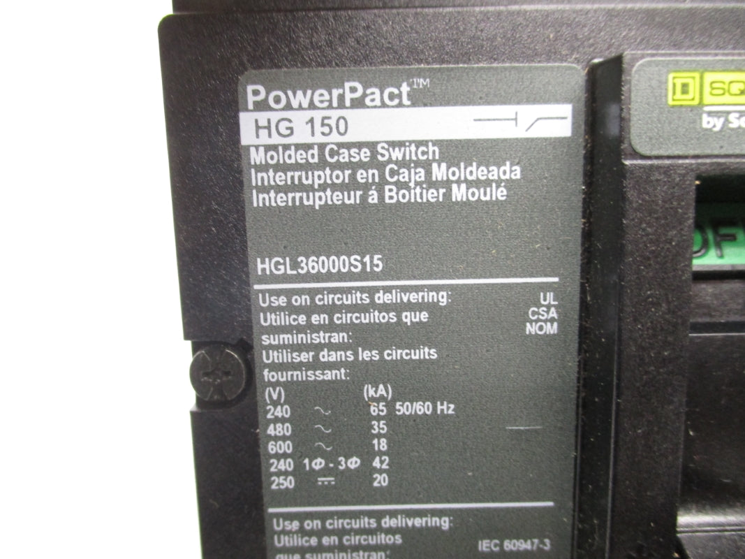 SQUARE D HGL36000S15 600V 150A NSNP