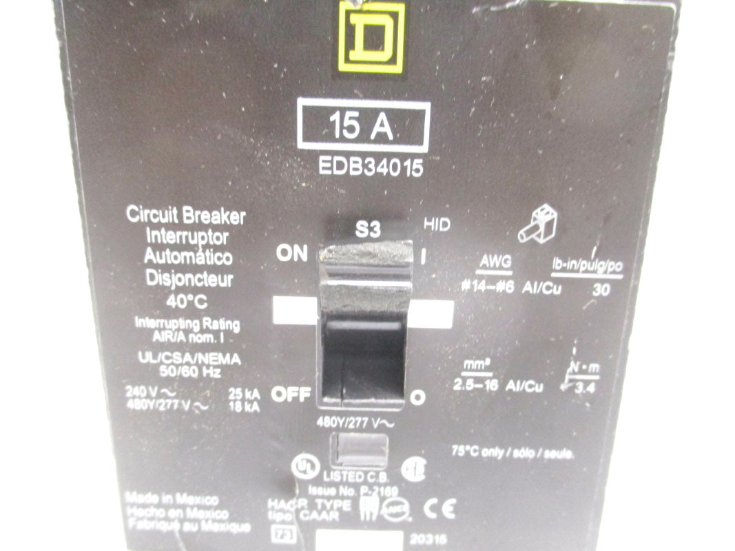 SQUARE D EDB34015 277V 15A UNMP