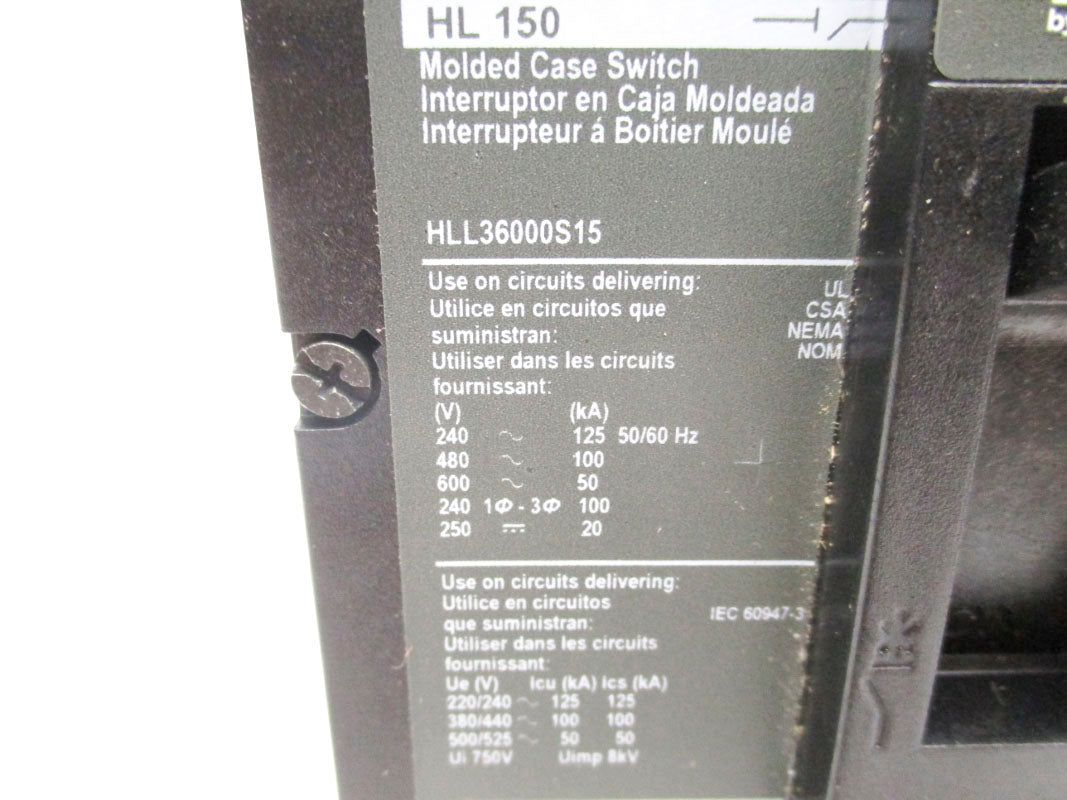 SQUARE D HLL36000S15 600V 150A NSNP