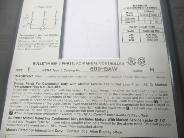 ALLEN BRADLEY 609-BAW SER. H 460-575V (BR/WH) NSMP