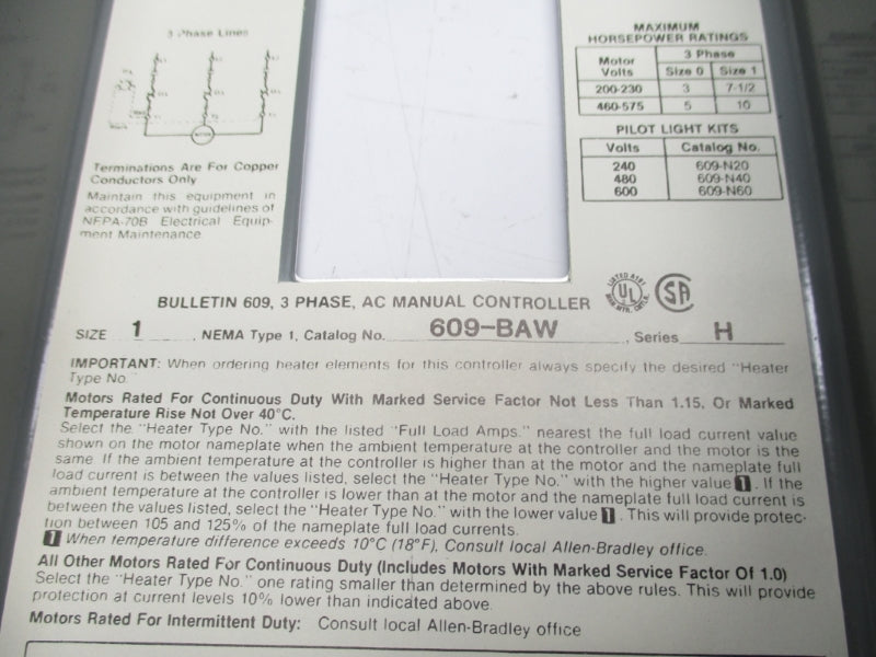 ALLEN BRADLEY 609-BAW SER. H 460-575V (BR/WH) NSMP