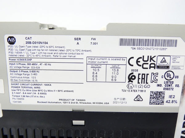 INDUSTRIAL SPARE PART 25B-D010N104 SER. A F/W 7.001 323-528V 10.5A NSNP