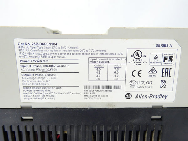 ALLEN BRADLEY 25B-D6P0N104 SER. A F/W 4.001 323-528V 6A UNMP