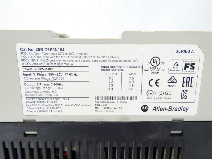INDUSTRIAL SPARE PART 25B-D6P0N104 SER. A F/W 4.001 323-528V 6A UNMP