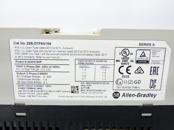 INDUSTRIAL SPARE PART 25B-D1P4N104 SER. A F/W 4.001 323-528V 1.4A UNMP
