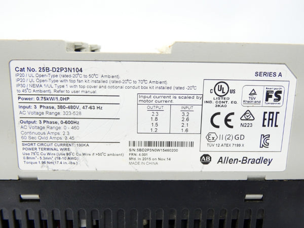 INDUSTRIAL SPARE PART 25B-D2P3N104 SER. A F/W 4.001 323-528V 2.3A (AS IS) UNMP