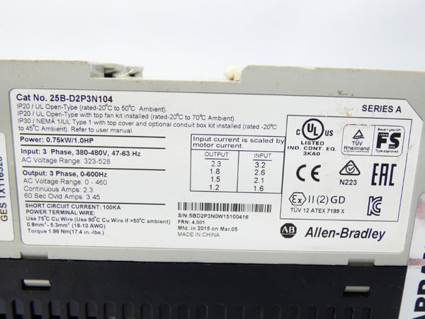 INDUSTRIAL SPARE PART 25B-D2P3N104 SER. A F/W 4.001 323-528V 2.3A UNMP