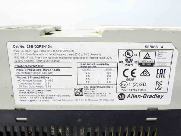 INDUSTRIAL SPARE PART 25B-D2P3N104 SER. A F/W 5.002 323-528V 2.3A UNMP