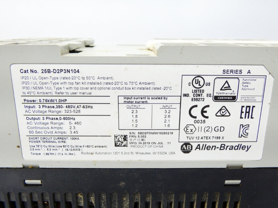 ALLEN BRADLEY 25B-D2P3N104 SER. A F/W 5.002 323-528V 2.3A UNMP