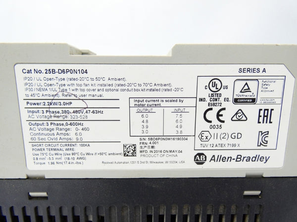 INDUSTRIAL SPARE PART 25B-D6P0N104 SER. A F/W 4.001 323-528V 6A UNMP