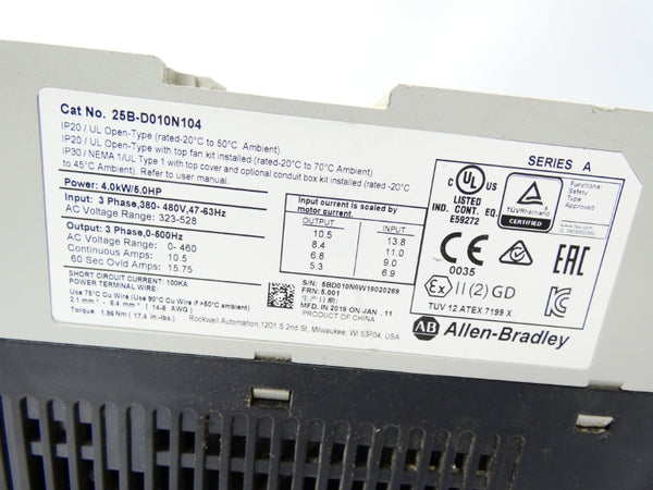 INDUSTRIAL SPARE PART 25B-D010N104 SER. A F/W 5.001 323-528V 10.5A (AS IS) UNMP