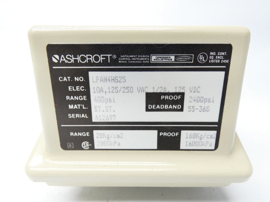 ASHCROFT LPAN4HS25 125/250VAC 10A 2400PSI NSNP