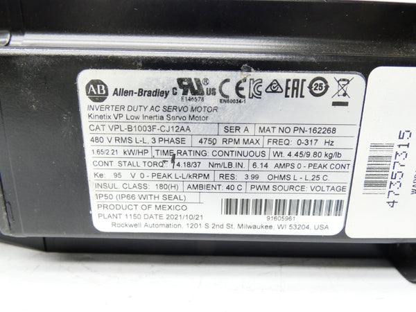 ALLEN BRADLEY VPL-B1003F-CJ12AA SER. A 480V 6.14A NSNP