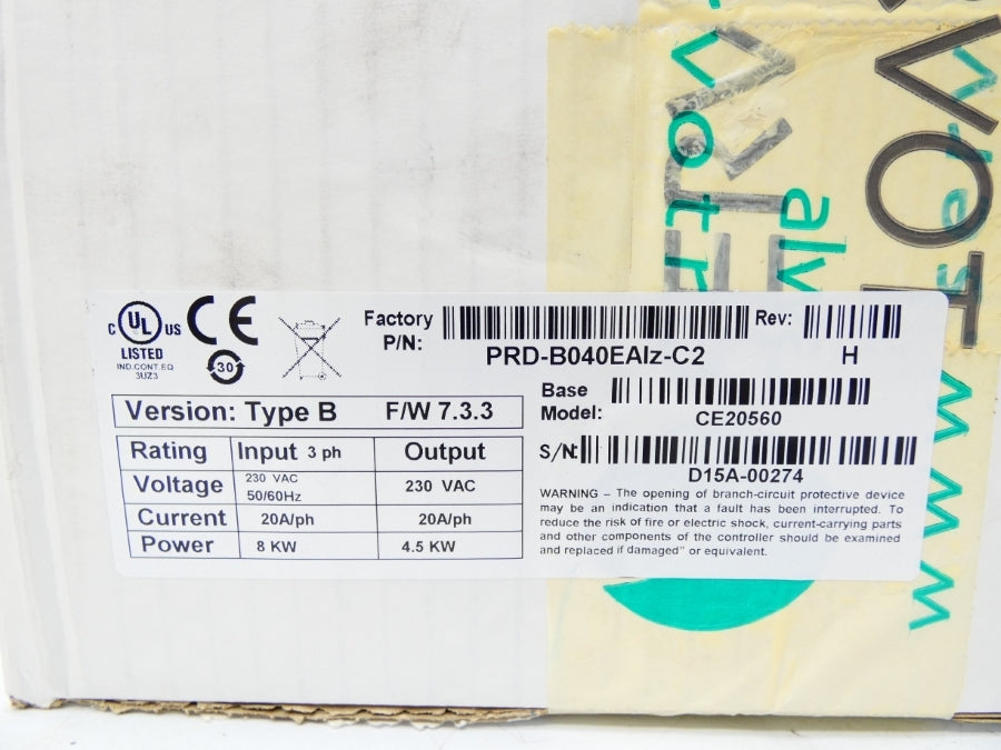 SERVOTRONIX CE20560 PRD-B040EAIZ-C2 VER. B REV. H F/W 7.3.3 230VAC 20A NSFS