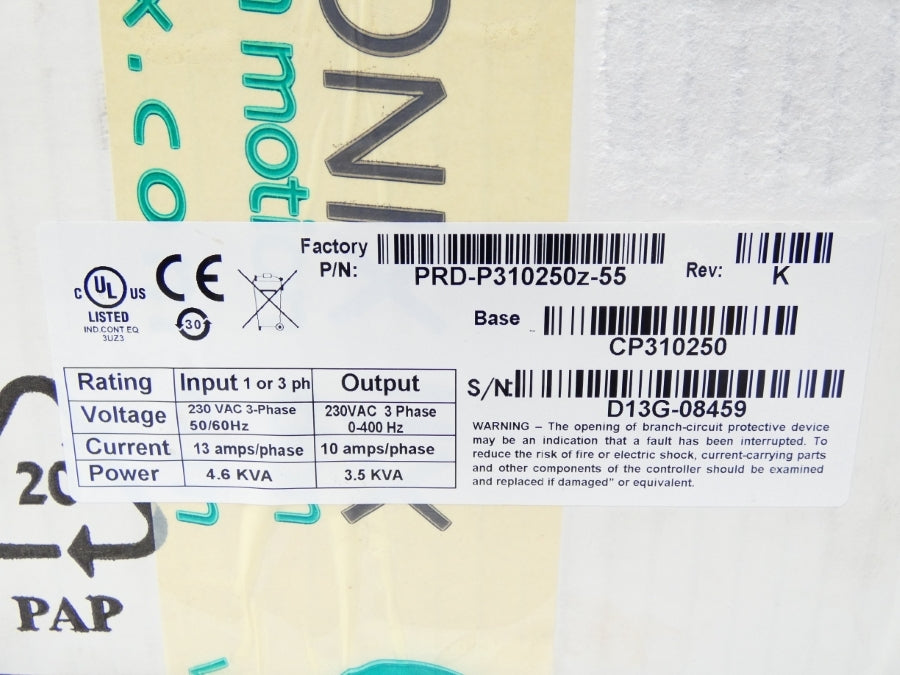 SERVOTRONIX CP310250 PRD-P310250Z-55 REV. K 230VAC 13A NSFS