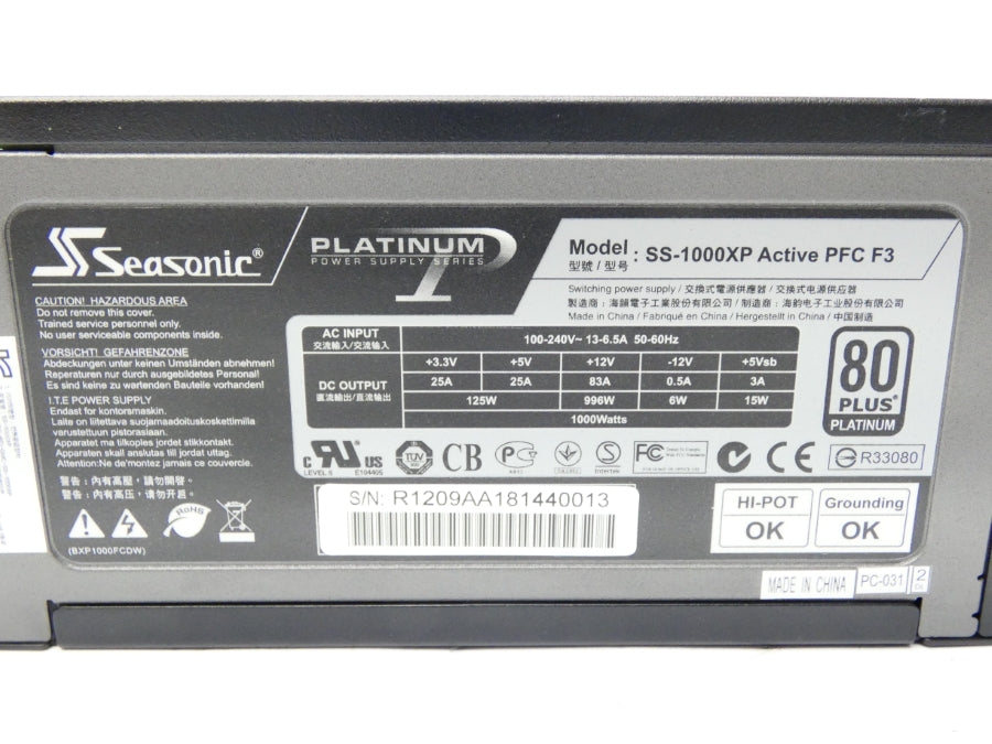 SEASONIC PLATINUM-1000 SS-1000XP 100-240V 13-6.5A NSMP