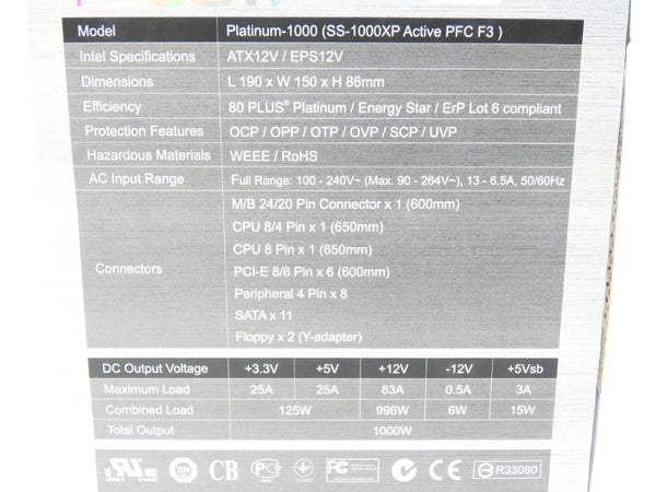 SEASONIC PLATINUM-1000 SS-1000XP 100-240V 13-6.5A NSMP