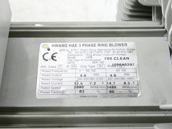 HWANG HAE ELECTRIC HRB-700CLEAN 220-240/380-440V 14.7/8.5A NSNP