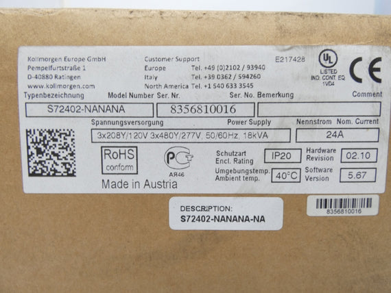 KOLLMORGEN S72402-NANANA 120/277V 24V NSMP