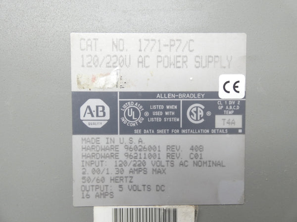 ALLEN BRADLEY 1771-P7 SER. C 120/220V 2.00/1.30A REMAN