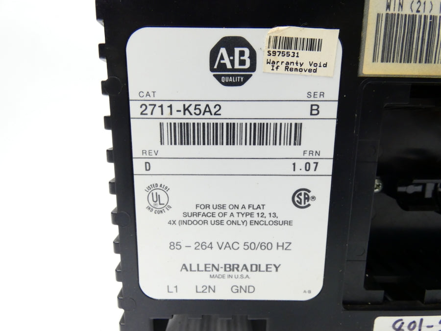 ALLEN BRADLEY 2711-K5A2 SER. B REV. D F/W 1.07 85-264VAC (AS IS) UNMP