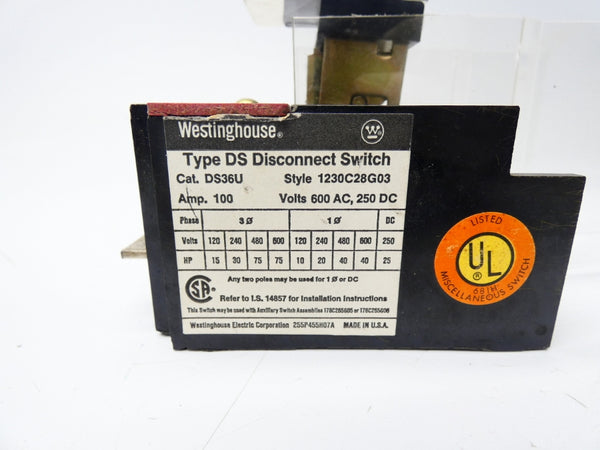 WESTINGHOUSE DS36U 1230C28G03 600VAC 100A UNMP