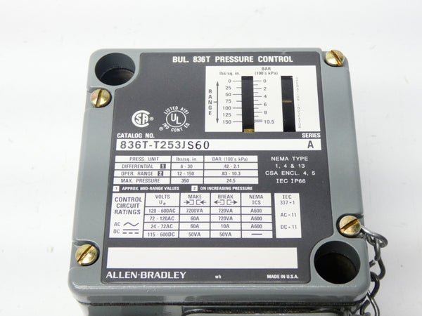ALLEN BRADLEY 836T-T253JS60 SER. A 120-600VAC 60A 12-150PSI NSNP