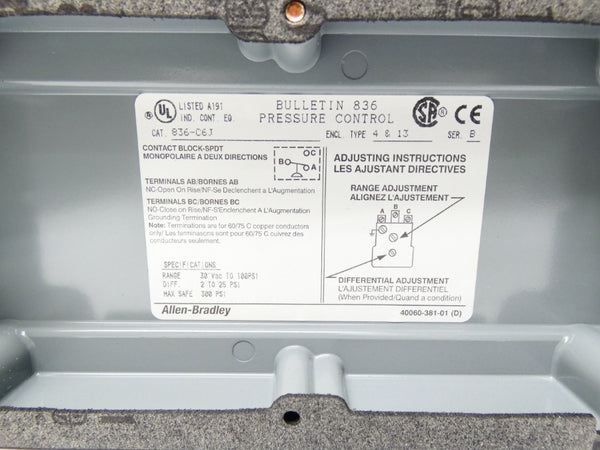 INDUSTRIAL SPARE PART 836-C6J SER. B 30VAC 100PSI NSNP