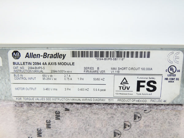 ALLEN BRADLEY 2094-BMP5-S SER. B F/W V1.118 95-264VAC 2.7A UNMP