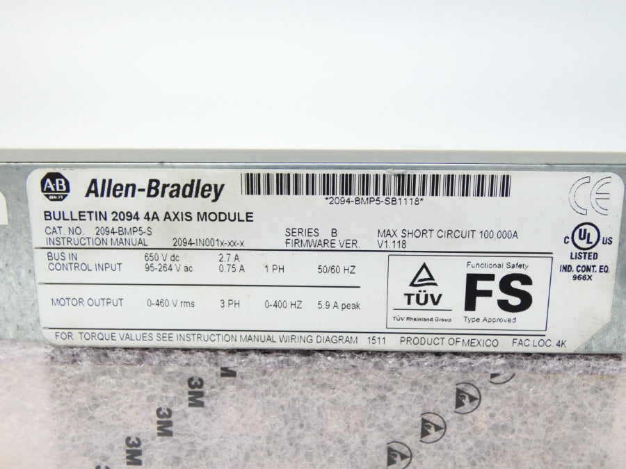 ALLEN BRADLEY 2094-BMP5-S SER. B F/W V1.118 95-264VAC 2.7A UNMP