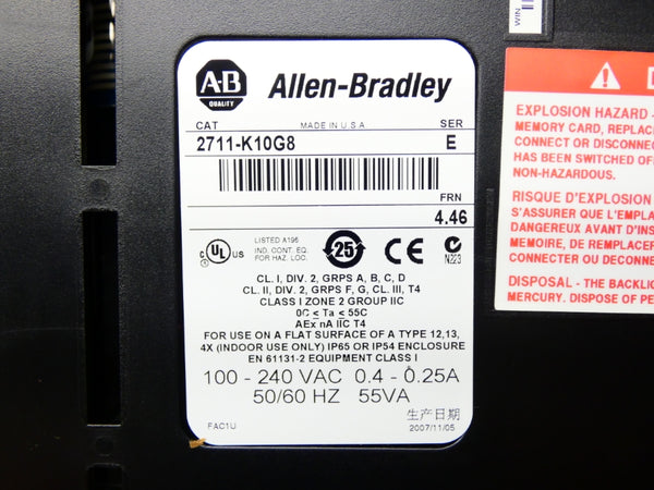 ALLEN BRADLEY 2711-K10G8 SER. E F/W 4.46 100-240VAC 0.4-0.25A NSMP