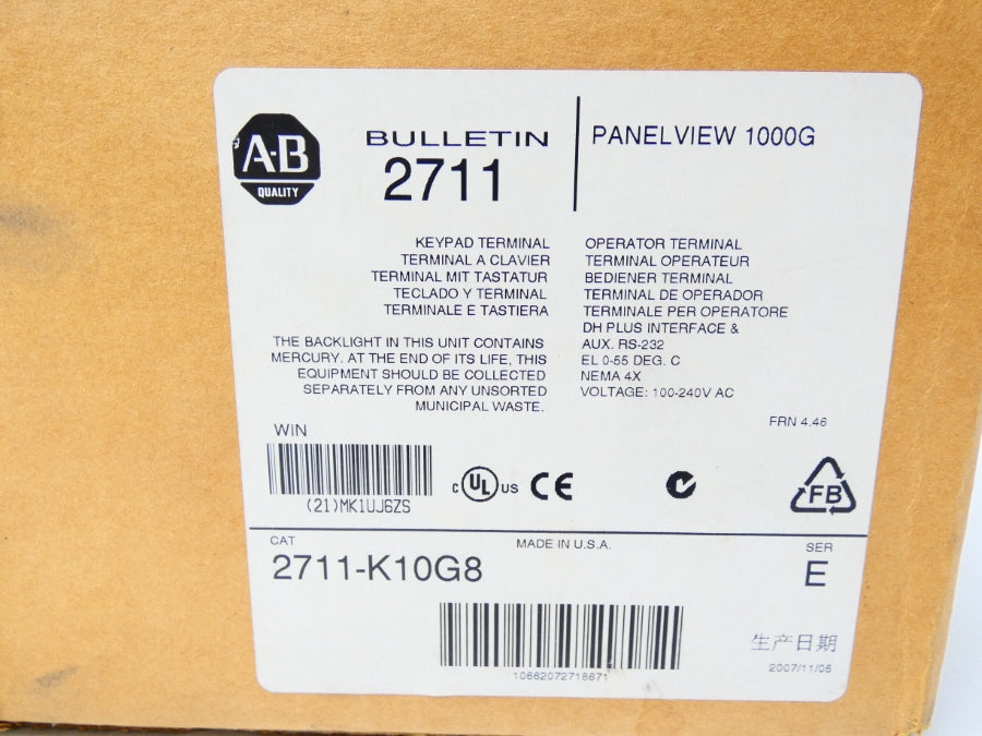 ALLEN BRADLEY 2711-K10G8 SER. E F/W 4.46 100-240VAC 0.4-0.25A NSMP