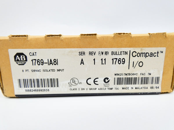 INDUSTRIAL SPARE PART 1769-IA8I SER. A REV. 1 F/W 1.1 120VAC DATE: 2008 NSFS