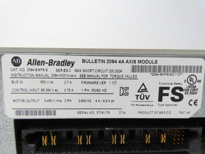 ALLEN BRADLEY 2094-BMP5-S SER. C F/W 1.127 400/460V 4A NSMP